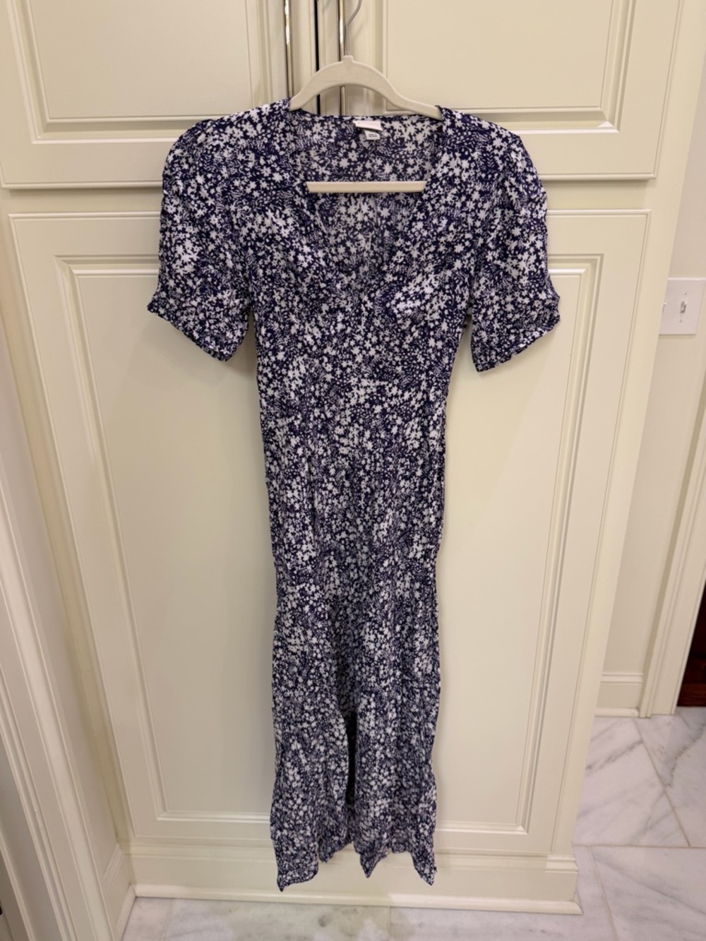 Women's Crepe Puff Short Sleeve Dress - A New Day Navy Blue Floral size XS - Picture 4 of 7
